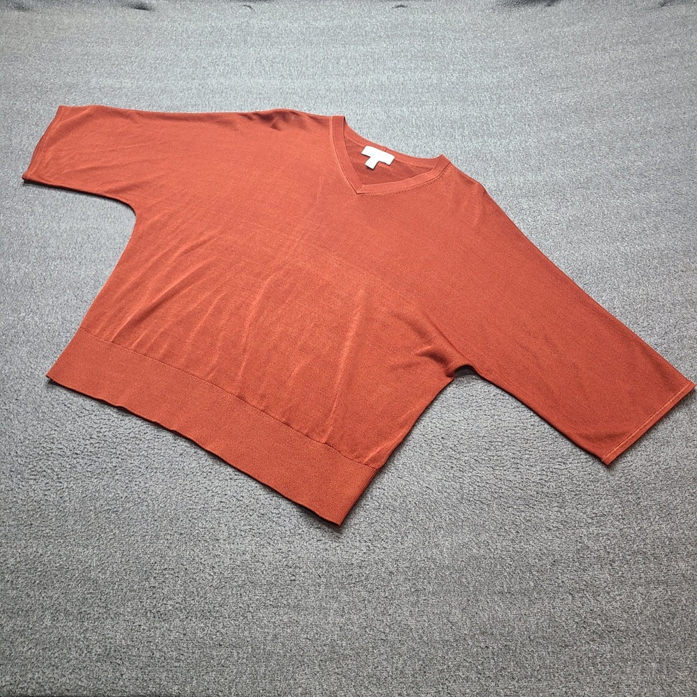 COS V-Neck Sweater Womens Medium Rust Orange Excellent Dolman Sleeve Knit Top